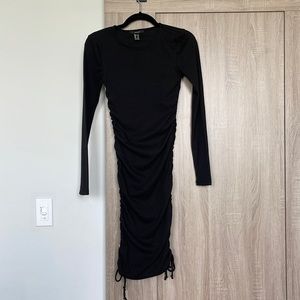Black Rousched Body Con Long Sleeve Dress